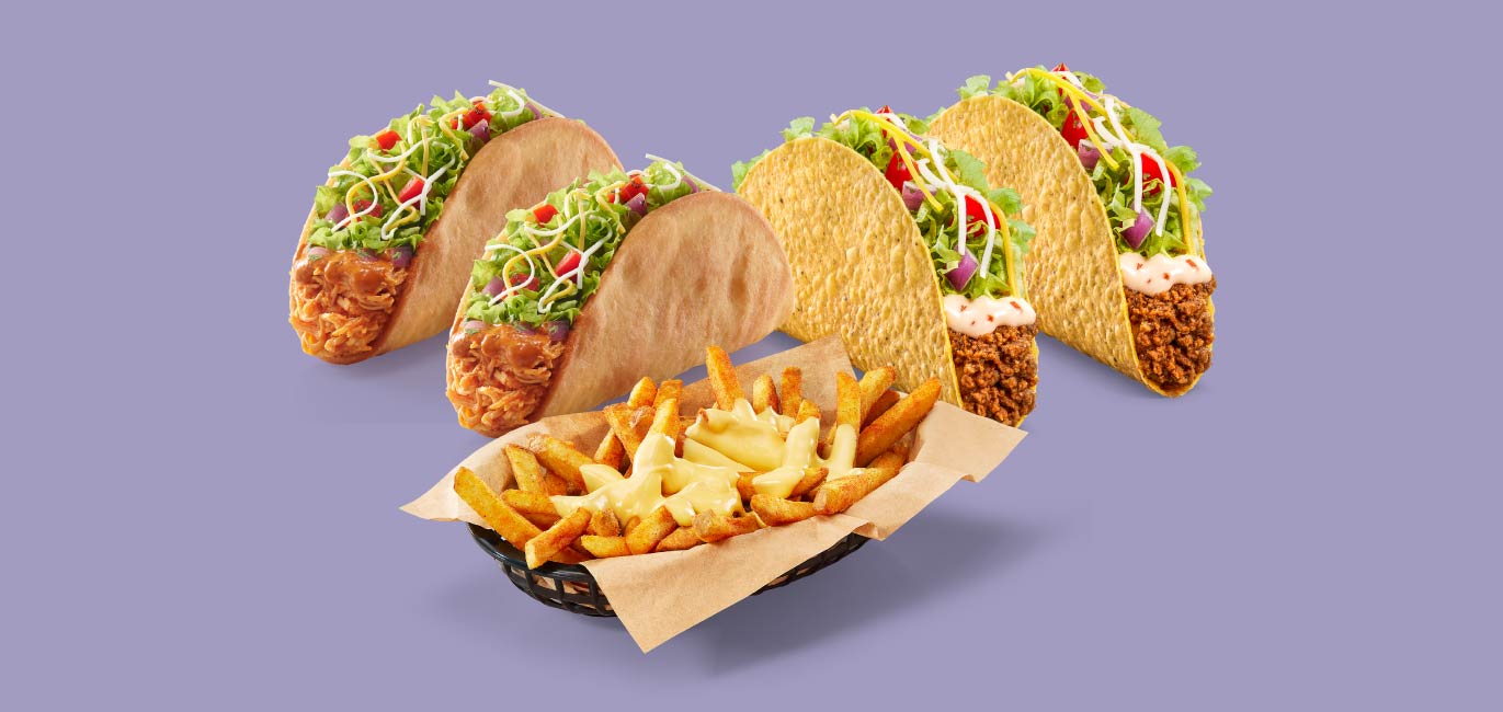 2 Crunchy Tacos + 2 Butter Chicken Chalupa + Cheesy Fries (Meal for 2-3)